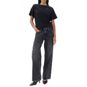 NEW RAG & BONE kelly boxy beaded floral tee in black